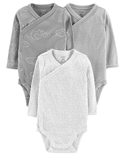 Image of Carter's Baby Boys' 3-Pack Side-Snap Bodysuits (3 Months, Grey/Elephant)