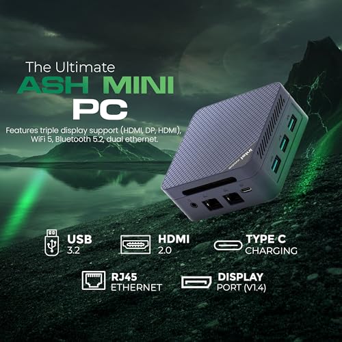 Image of SKULLSAINTS Ash Mini PC - 13th Gen Twin Lake N150, 16GB LPDDR5, Triple Display (HDMI /DP), M.2 NVMe, WiFi 5, Bluetooth 5.2, USB 3.2, Ultra-Compact (13th Gen N150, 512, GB, Windows 11 Pro, 16, GB)