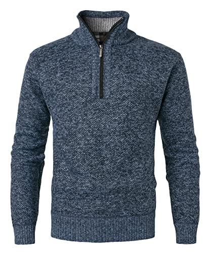 Mens Quarter-Zip Sweaters Stand Collar Pullovers Winter Fleece Warm Knitted Pullover Sweater