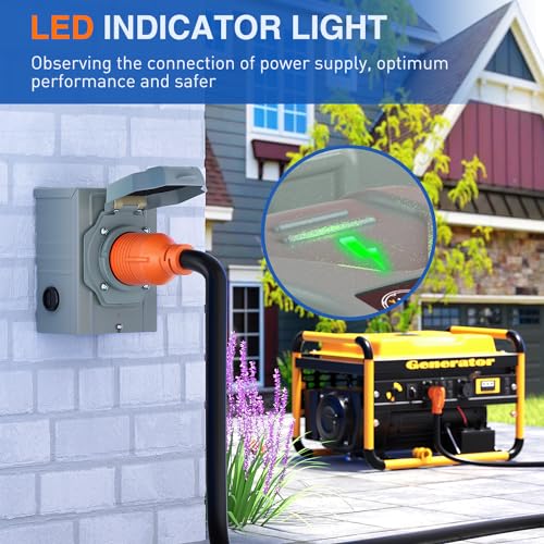 Image of Nilight 30AMP Generator Power Inlet Box Pre-drilled ETL Listed NEMA L14-30P | 125 /250V Receptacle Boxes LED Indicator Enclosed Lockable Waterproof Outlet for RV Camper Outdoor Use