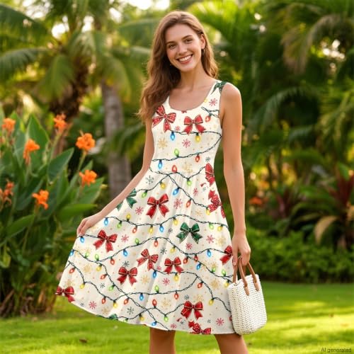 Image of TOADDITDO Women's Sleeveless O Neck Beach A-Line Party Coctail Tank Dresses Flared Sundress