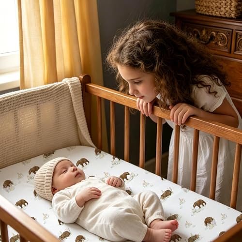 Image of Gllquen Baby Bedside Sleeper Bassinet Sheets 33x20 Inch 4 Pack Girl Boy | Soft OEKO-TEX Certified Bassinet Crib Sheet, Compatible with Baby Delight, Newton Rectangle Bassinet Mattress, Forest Tale