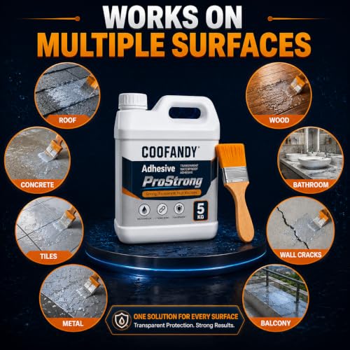 Image of COOFANDY 5 KG Crack Seal Glue with Brush Transparent Waterproof Resin Epoxy for Roof Leakage, Waterproof Glue for Waterproofing, Roof Water Leakage Solution, Transparent Crack Seal Agent for Terrace