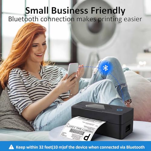 Image of Mvgges Shipping Label Printer,Bluetooth 4x6 Thermal Label Printer for Small Business Office or Home, Compatible with Android, iOS, Windows and Mac, Widely Used for Amazon,USPS,Etsy,Inky Black