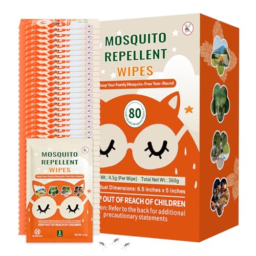80 PCS Mosquito Repellent Wipes Individually Wrapped Insect Repellent Wipes Made of Natural Plant-Based Essential Oils Safe & Effective Insect Protection Perfect for Outdoor Activities Long-Lasting