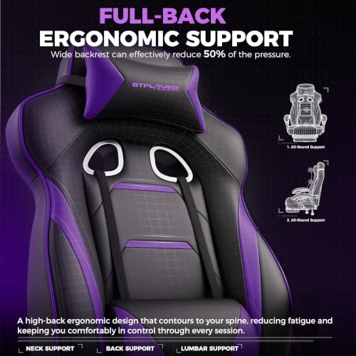 Image of GTPLAYER Gaming Chair with Footrest, 350LBS Big and Tall Office Chair, Ergonomic High Back Lumbar Support and Recliner for Back Pain Relief, Purple
