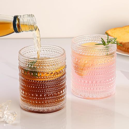 Image of Kookee Jupiter Vintage Hobnail Bubble Glass Old Fashioned Tumblers | Whiskey Glasses Set of 6 | Textured Cocktail Barware for Scotch, Bourbon & Beverages | 300ml (12119)
