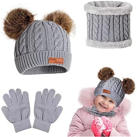 LIVESTN Children's Winter Hat Scarf Gloves  Set, Knitted Hat Baby Hat Set Baby Hat Warm Winter Girls Boys Gloves Round Scarf Set for Children 1-5 Years for Autumn, gray Cover