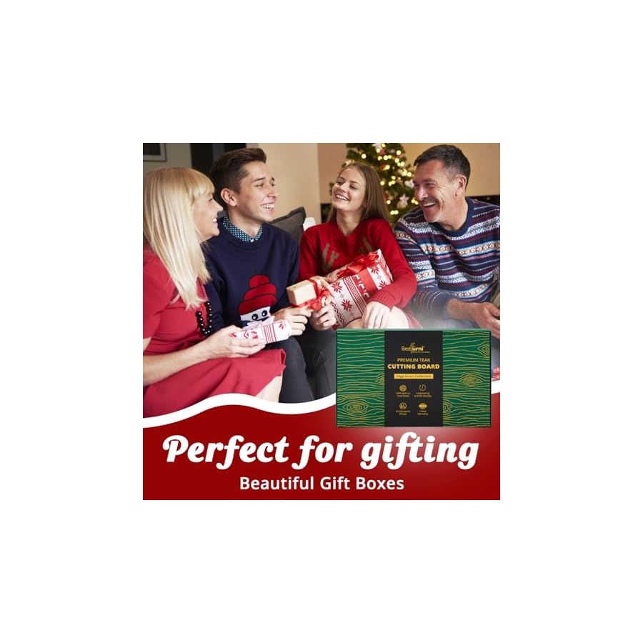 BEEFURNI Teak Wood Cutting Board with Juice Groove Hand Grip (S, 18x14x1"), Wooden Cutting Boards for Kitchen, Butcher Block, Charcuterie Boards, Christmas Gifts, 1-year Manufacturer Warranty