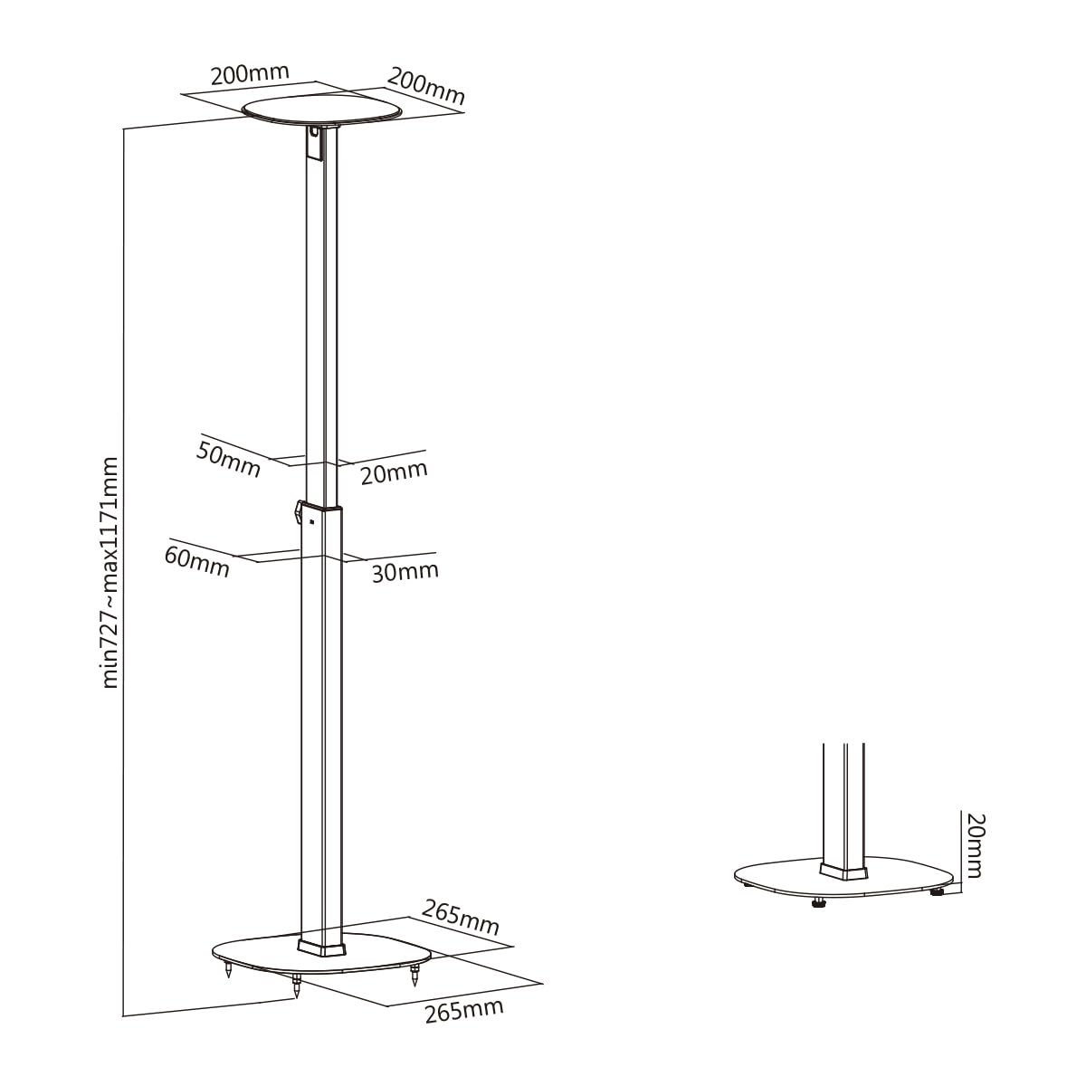My Wall HS 23 WL - Supporto per altoparlante estensibile, supporto da pavimento, regolabile in altezza bianco 2 pezzi.