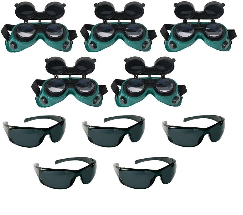 Vezual Flip Safety Goggles (Pack of 5) & Hard Coated Tinted Black Glasses (Pack of 5) Eye Protective For Power Tool, Welding