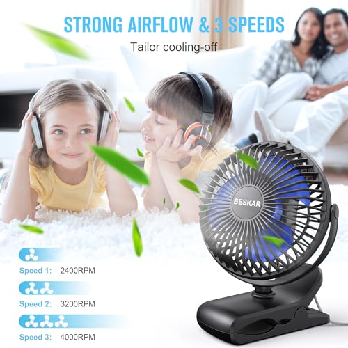 BESKAR USB Clip on Fan, Portable Small Fan with Cord Powered, 3 Speeds Strong Airflow, with Sturdy Clamp, Quiet Personal Desk Fan by BESKAR - Image 8