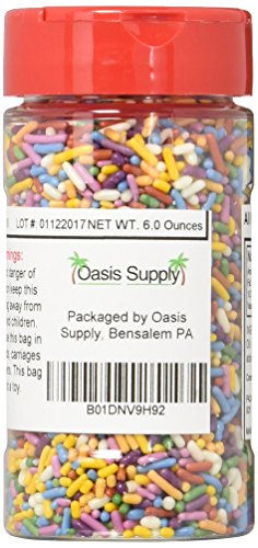 Oasis Supply 6 Ounce - Brilliant Rainbow Mix Cane Sugar Sprinkles, Naturally Colored