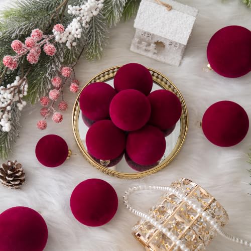 46Pcs Velvet Christmas Ball Ornaments Set - Flocked Shatterproof Christmas Tree Decorations Classic Hanging Ornaments with Rope for Xmas Wreath Holiday Home Decor (Multi-Size, Burgundy) - image 7