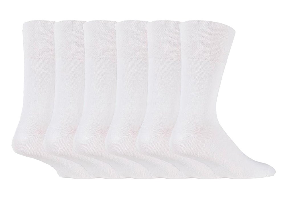 IOMI Footnurse - Mens 6 Pairs Cotton Non Elastic Diabetic Socks With Honeycomb Top (6-11, White)