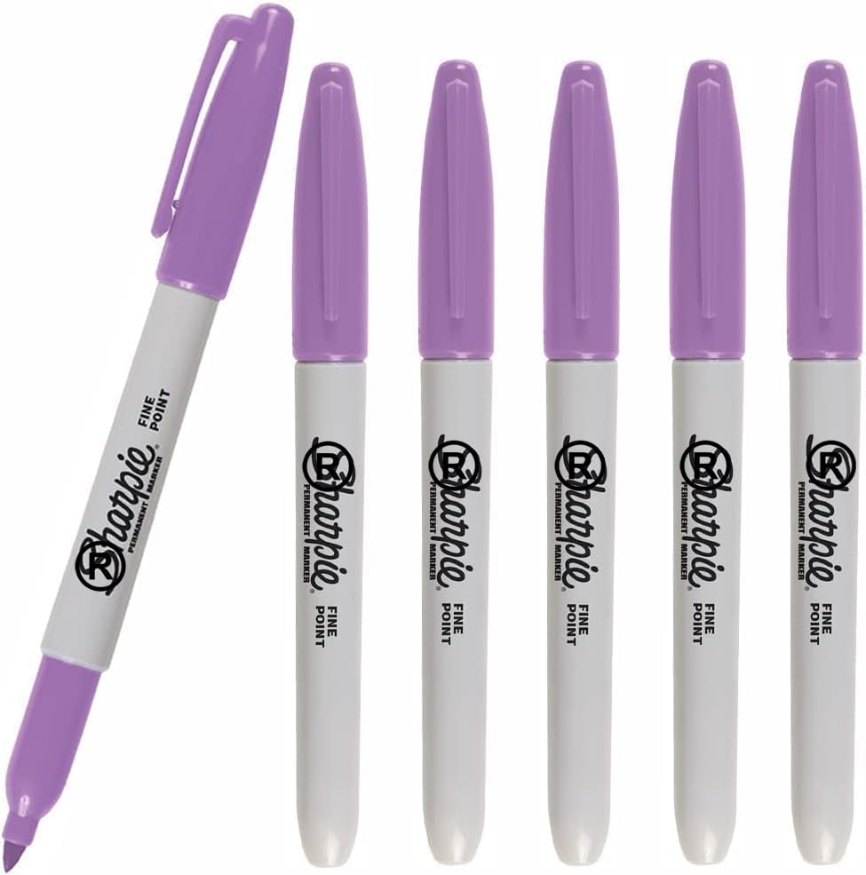 6 x Sharpie Permanent Marker Pens, Medium Point Tip | Purple/Lilac (Boysenberry) Colour Ink - Marks on Almost Any Surface - Loose in Plain Packaging