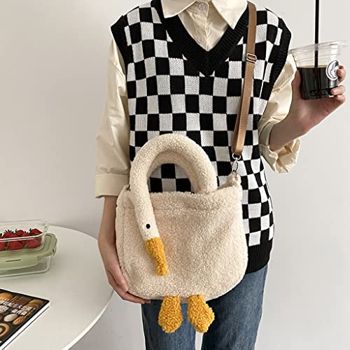 GRPKSSIB Cute Goose Purse Plush Tote Bag Fuzzy Goose Handbag Soft Shoulder Bag for Women2