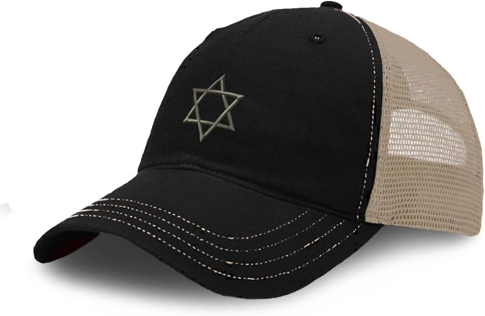 Richardson Soft Mesh Cap Hat Embroidered Star of David Gray Jewish Embroidery Trucker Hats for Men & Women