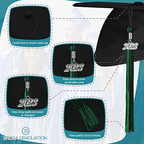 Endea Graduation Mixed Double Color Tassel With Silver Date Drop (Black/Green, 2023) #TOP2