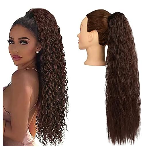 2 Pièces 28 pouces Brun Foncé Cordon Bouclés Queue de Cheval Extension de Cheveux Longue Queue de Cheval Extensions Synthétique Queue de Cheval Extensions de Cheveux Postiche pour Femmes
