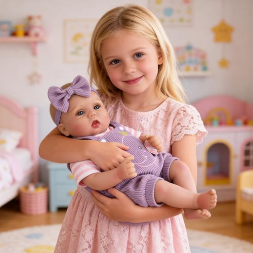 Image of EKOKIZ Lifelike Reborn Baby Dolls - 18 Inch Realistic Baby Doll Cloth Body Newborn Girl with Elephant Outfit & Accessories, Gift Box Included for Kids Role Play, Cuddling & Collectors