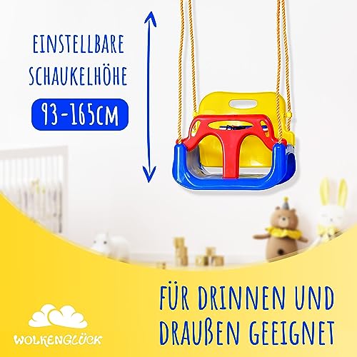 WOLKENGLÜCK® Babyschaukel 3 in 1 [6 Monaten bis 6+ Jahre] | Mitwachsende Kinderschaukel für Outdoor & Indoor | Hochwertige Schaukel inkl. Rückenlehne & Anschnallgurt