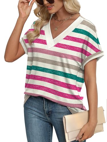 Image of WIHOLL Womens Summer Tops Short Dolman Sleeve Shirts 2026 Fashion V Neck Outfits Clothes