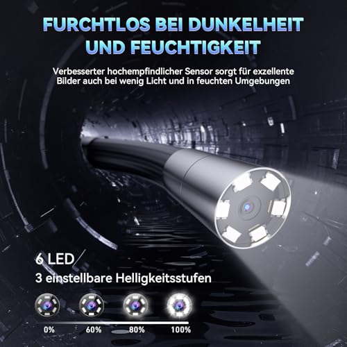 Ralcam Endoskopkamera 6,2mm Endoscope Camera - Endoskop 360° Inspektionskamera mit Licht 5,0 HD 1280x720 Rohrkamera, Kameras mit 6 LED, IP67 Wasserdicht 1M Halbstarres Kanalkamera Teleskopkamera