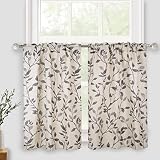Inselnwald Linen Kitchen Curtains Tiers Tree Leaves Printed, Light Filtering Farmhouse Country Short