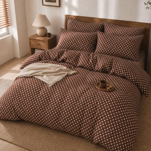 Freyamy Bettwäsche 155x220cm 2tlg Braun mit Creme Polka Dot Bettwäsche – Ansicht 6