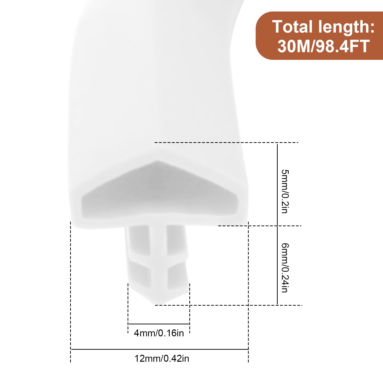 Türdichtung, 5m/10m/30m 12mm Zimmertürdichtung, TPE Gummidichtung Dichtband Zarge, Türanschlagdichtung, Zargendichtung für Türen, Fenste (Weiß, 30M)