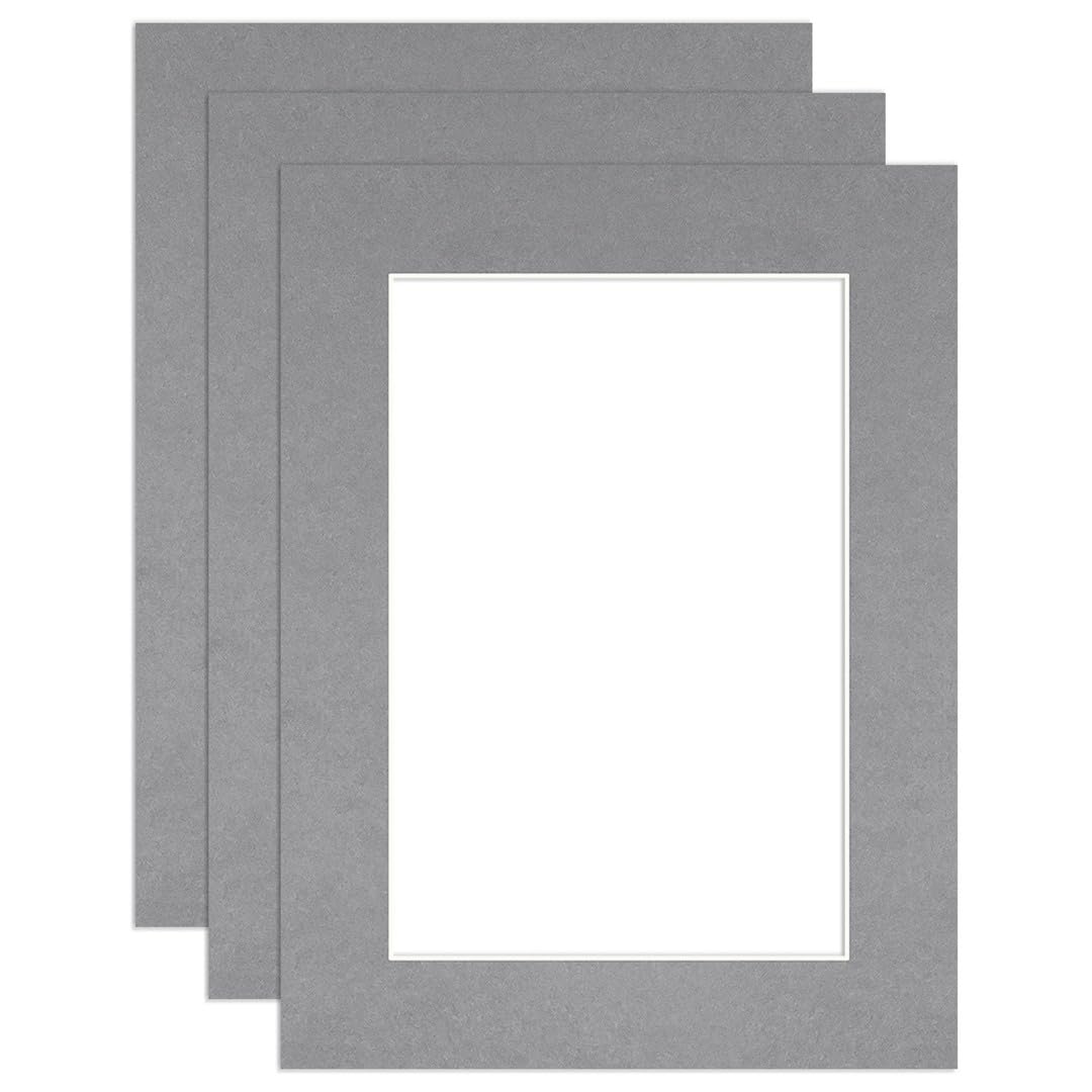 Procut Global 16x12" Silver Picture Mounts to Fit 12x8" Aperture - Precision Cut Cardboard Photo Mount - Ideal for Frames, Prints, Artwork & Certificates - Sizes & Colours Available - 3 Pack