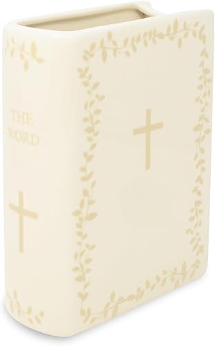 Steel Mill & Co. Ceramic Book-Shaped Vase, The Word | Original Large Decorative Vases for Christian Home Decor, Classic Faith Bookshelf Decor, Unique Vase for Religious Living