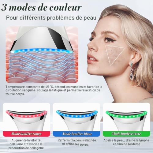 HOTUT Appareil Anti Rides Visage Massage, Dispositif de Beauté avec Lifting EMS Massage, Appareil Massage Visage pour Raffermissement du Visage et du Cou, Anti-Âge pour Femmes(45°） – vue 5