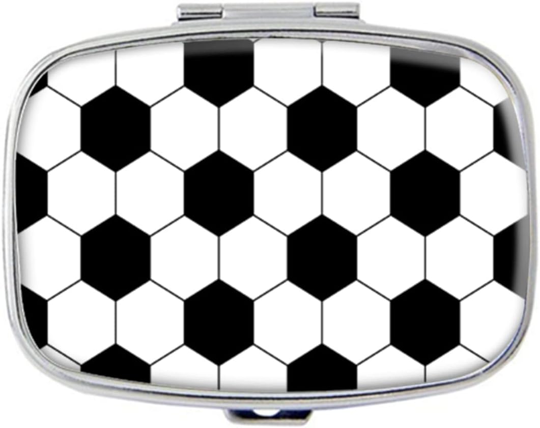 Pill Box,Black and White Hexagon Soccer Ball Custom Personlized Rectangular Pill Case Holder Decorative Box Pocket Purse Travel Pill Vitamin Tablet Medicine Case