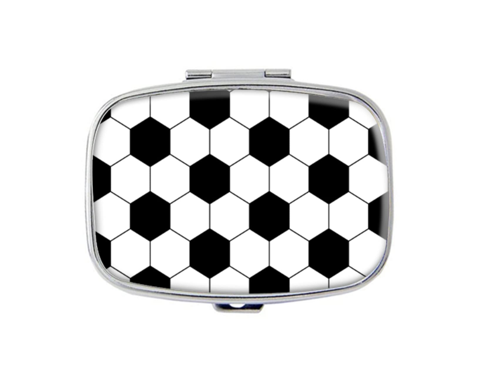 Pill Box,Black and White Hexagon Soccer Ball Custom Personlized Rectangular Pill Case Holder Decorative Box Pocket Purse Travel Pill Vitamin Tablet Medicine Case