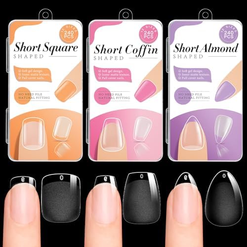Krofaue 3 Styles Short Nail Tips Kit, 720PCS Half Matte Flexible Gel