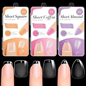 Krofaue 3 Styles Short Nail Tips Kit, 720PCS Half Matte Flexible Gel | 3-in-1 coffin, almond, square, half matte for better adhesion, 12 sizes, easy to apply, for salon and home DIY, great c