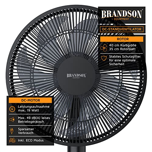 Brandson - DC Standventilator energiesparend ECO - Sieger Ventilatoren 2026 - Fernbedienung - Brushless Silent Motor - sehr leise – Oszilation 60° 90° 120° - 12 Stufen - Turbo Modus - schwarz 4