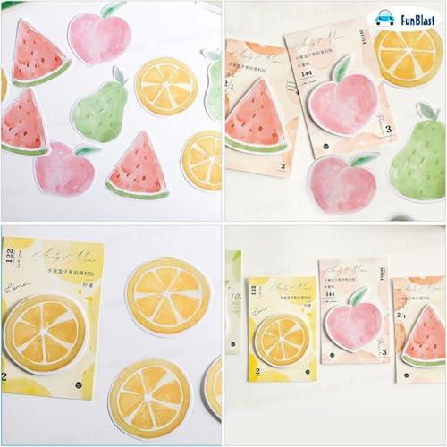 Image of FunBlast Fruit Design Sticky Notes, 4 Sheets - 120 Sticky Notes | Sticky Pad for Study, Point It Marker Stationery Items, Self-Adhesive Memo Pad, Planners and Memo Sticker