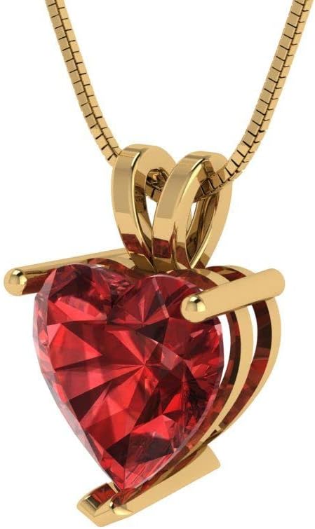 Clara Pucci 14K Yellow Gold Plated Solitaire 18" Box-Chain Necklace - Sterling Silver 2ct Heart Cut Garnet Pendant - Image 2