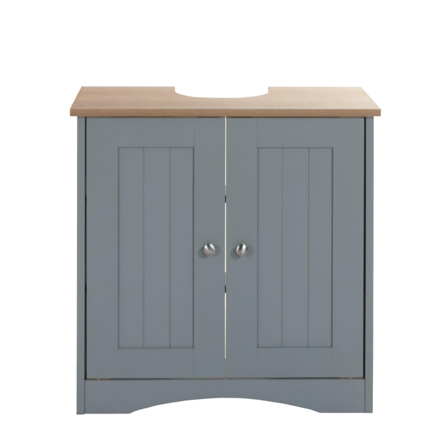 Timber Art Design UK Bathroom Sink Cabinet Bathroom Storage Cabinet Floor Under Basin with 2 Internal Shelves Freestanding Vanity Storage Cupboard Organiser Furniture, Grey and Oak (60 x 60 x 30 cm)
