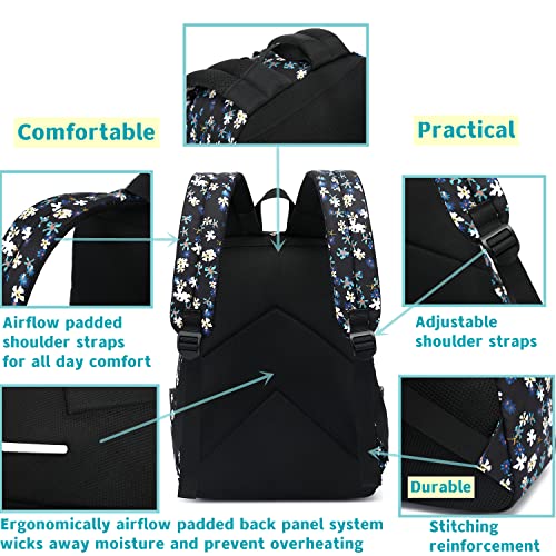 Image of Leaper Stylish School Backpack Bookbags College Bags Travel Bag Daypack, Black-white Flower, Large, Traditional Backpacks