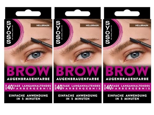 Syoss Augenbrauen Kit Augenbrauenfarbe 5-1 Hellbraun Stufe 3 (17 ml), Augenbrauen färben für einen natürlichen Look und ein langanhaltendes Ergebnis, 3x 17 ml