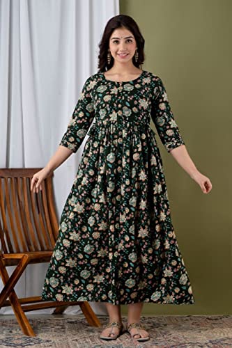 Image of Women's Cotton Floral Printed Anarkali Maternity Feeding Kurti
