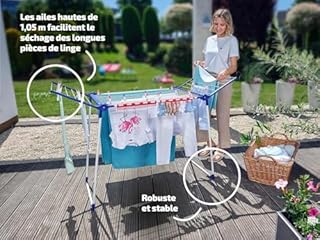 Leifheit Séchoir à Linge Pegasus 180 Solid, séchoir sur Pied Grande Surface d'étendage, étendoir à Linge Solide et Inoxydable, Un Accessoire