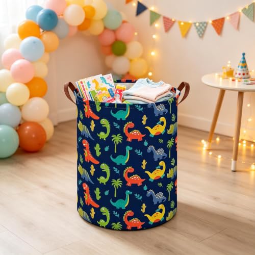Image of Kids Laundry Basket,Dinosaur hamper for Kids,Nursery Hampers,Waterproof folding Storage Bin with handle,Clothes Organizer Baskets,kid Room Decor,Shelf Book Basket(Blue dinosaur)
