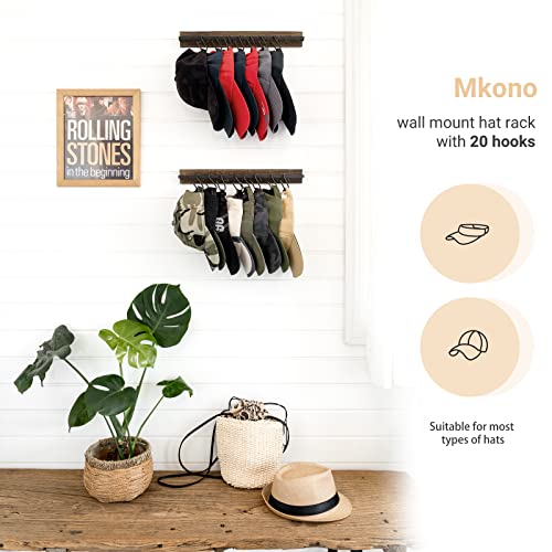 Mkono-Hat-Rack-for-Wall-Wooden-Baseball-Caps-Organizer-with-20-Hooks-Rustic-Cowboy-Hanger-Mounted-Hats-Display-Closet-Bedroom-Entryway-Set-of-2-Brown