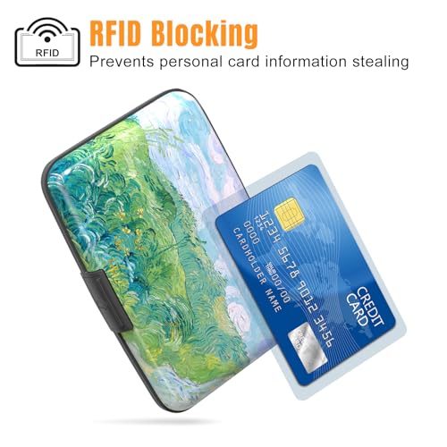 Image of Rimilak Aluminuml Credit Card Holder, Mini Credit Card Wallet RFID Blocking Slim Metal Hard Case for Women Men, Field Painting