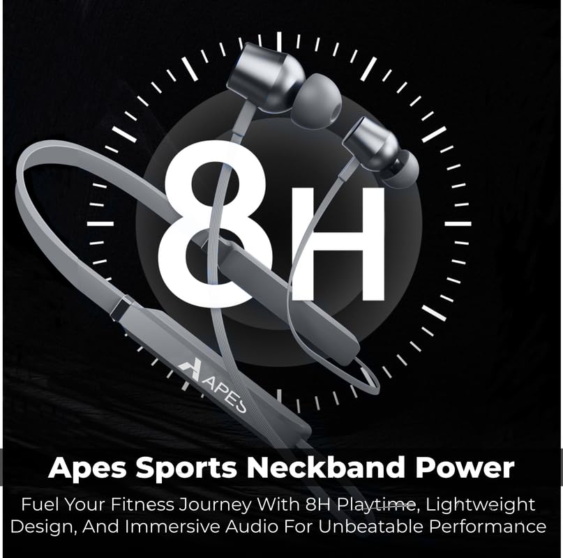 Image of APES NeckRhythm Wireless Bluetooth Neckband, 8Hrs Playtime, 10mm Drivers, Bluetooth v5.4 (Black)